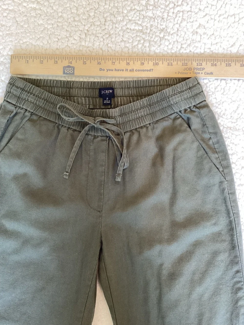J.Crew Linen Blend Olive Pull On Pants Coastal Quiet Luxury Size 2